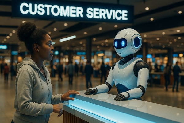AI helping a female at a mall
